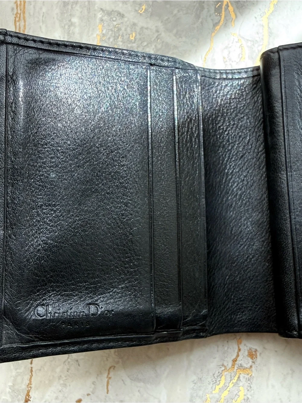 Vintage Christian Dior Oblique Black Monogram Trotter Bifold Kiss Lock Wallet
